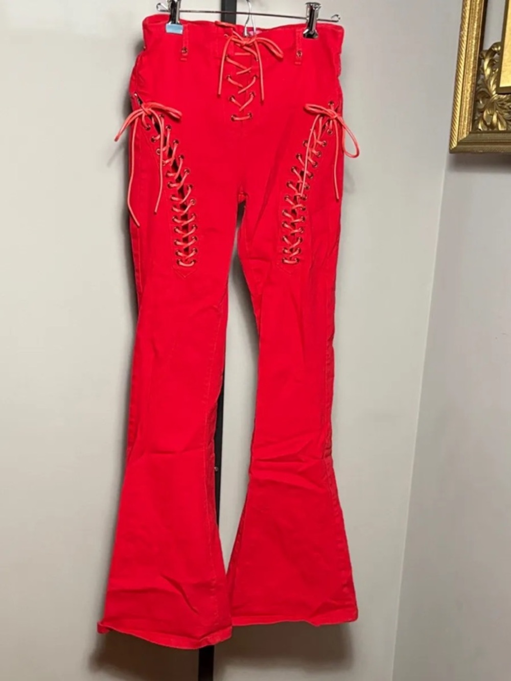 Edikted ร Dolls Kill Small Engine Red Corset Flare Jeans Pants Lace